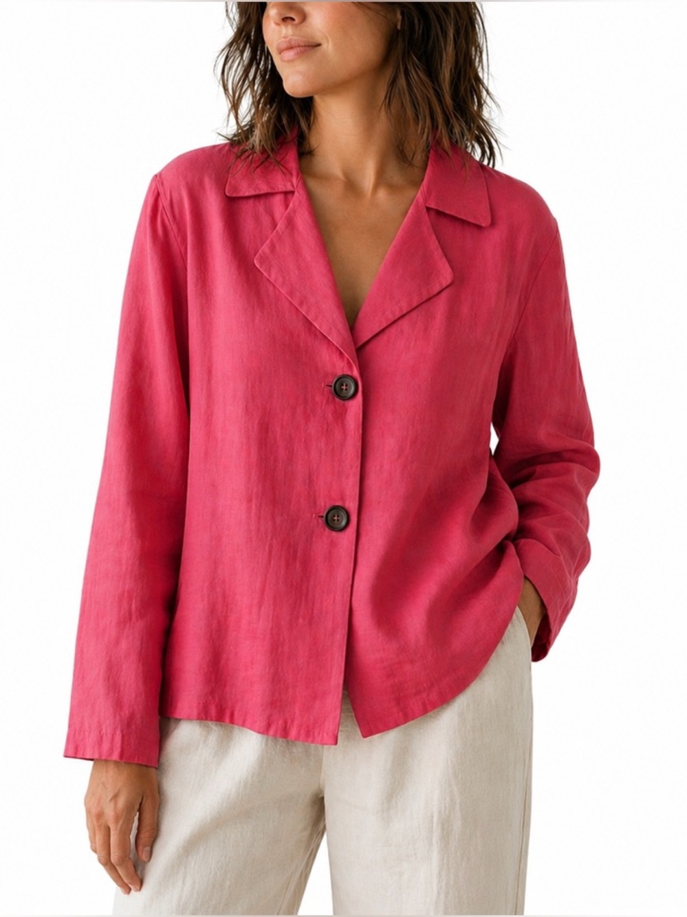 Reformation Alonso Linen Top Pink Relaxed Fit Size M Preppy Coastal Light Blazer